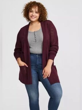 Torrid Deep Purple Pointelle Longline Cardigan Sweater sz 2X
